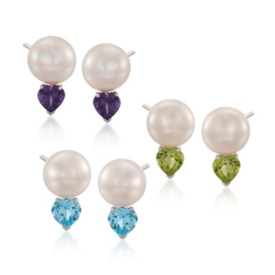 3-Pair Set of 4.60 ct. t.w. Multi-Gem Heart and Pearl Drop Earrings in Sterling Silver &mdash; Alt Image 1