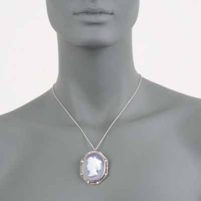 C. 1970 Vintage Carved Agate Cameo Pin Pendant in 14kt White Gold &mdash; Alt Image 2