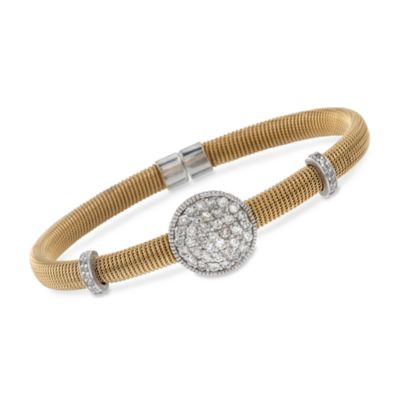 1.25 ct. t.w. Pavé Diamond Cabled Cuff Bracelet in 14kt Yellow Gold. 6.25" &mdash; Alt Image 1