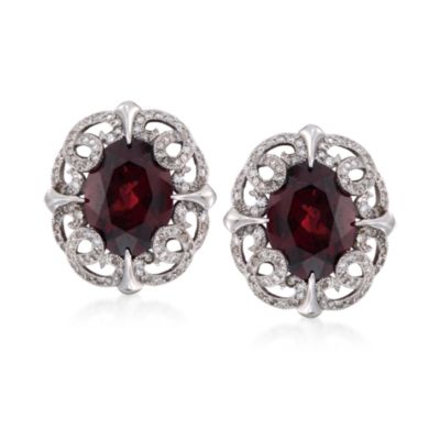 C. 1995 Vintage 20.00 ct. t.w. Garnet and 2.00 ct. t.w. Diamond Earrings in 14kt White Gold &mdash; Alt Image 1