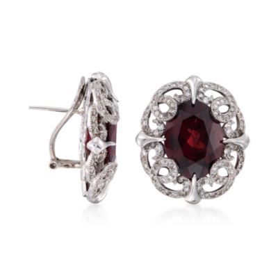 C. 1995 Vintage 20.00 ct. t.w. Garnet and 2.00 ct. t.w. Diamond Earrings in 14kt White Gold &mdash; Alt Image 3