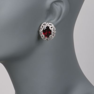 C. 1995 Vintage 20.00 ct. t.w. Garnet and 2.00 ct. t.w. Diamond Earrings in 14kt White Gold &mdash; Alt Image 2