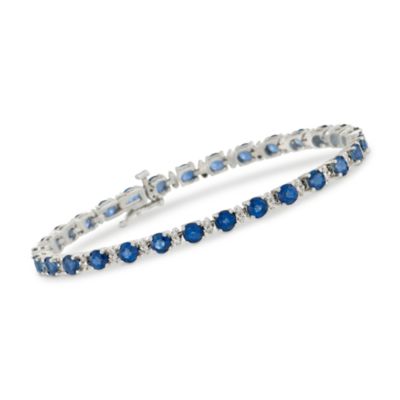 10.30 ct. t.w.  Sapphire and .60 ct. t.w. Diamond Tennis Bracelet in 14kt White Gold. 7" &mdash; Alt Image 1