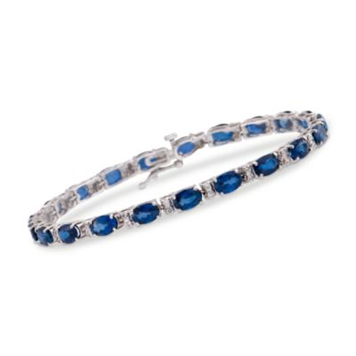 12.50 ct. t.w. Sapphire and .45 ct. t.w. Diamond Line Bracelet in 14kt White Gold. 7" &mdash; Alt Image 1