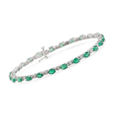 4.50 ct. t.w. Emerald and .20 ct. t.w. Diamond Bracelet in 14kt White Gold. 7" &mdash; Alt Image 1