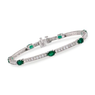 2.80 ct. t.w. Emerald and 1.30 ct. t.w. Diamond Bar Bracelet in 14kt White Gold. 7" &mdash; Alt Image 1