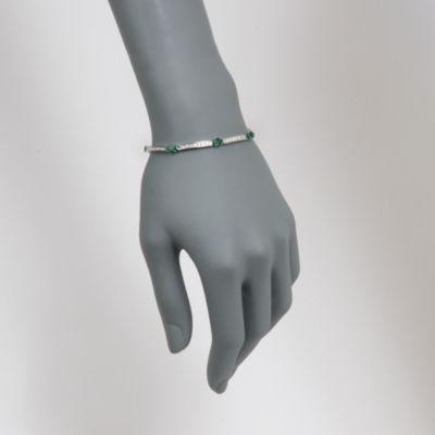 2.80 ct. t.w. Emerald and 1.30 ct. t.w. Diamond Bar Bracelet in 14kt White Gold. 7" &mdash; Alt Image 2