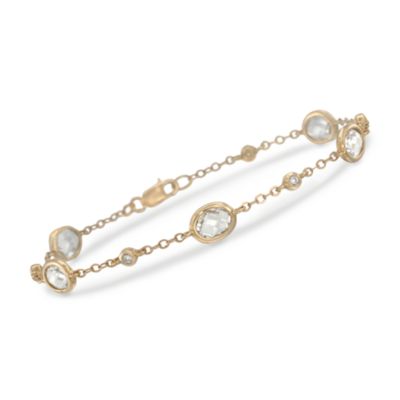 4.40 ct. t.w. White Topaz Station Bracelet With .10 ct. t.w. Diamonds in 14kt Yellow Gold &mdash; Alt Image 1