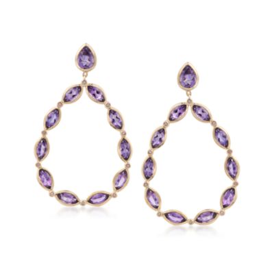 12.00 ct. t.w. Amethyst and .13 ct. t.w. Diamond Open Drop Earrings in 14kt Over Sterling &mdash; Alt Image 1