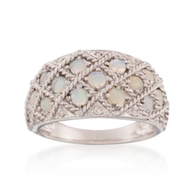 Opal Dome Ring With Diamonds in Sterling Silver &mdash; Alt Image 1