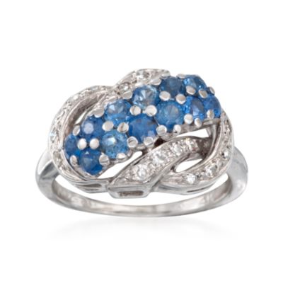 C. 1970 Vintage .90 ct. t.w. Sapphire and .20 ct. t.w. Diamond Ring in 14kt White Gold. Size 4 &mdash; Alt Image 1