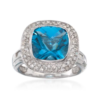 C. 2000 Vintage 5.50 Carat Blue Topaz and .60 ct. t.w. Diamond Ring in 14kt White Gold. Size 8 &mdash; Alt Image 1
