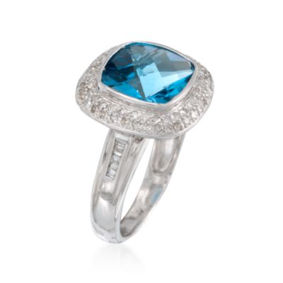 C. 2000 Vintage 5.50 Carat Blue Topaz and .60 ct. t.w. Diamond Ring in 14kt White Gold. Size 8 &mdash; Alt Image 3