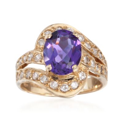 C. 1990 Vintage 2.14 Carat Amethyst and .50 ct. t.w. Diamond Ring in 14kt Yellow Gold. Size 6.75 &mdash; Alt Image 1
