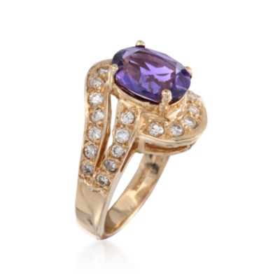 C. 1990 Vintage 2.14 Carat Amethyst and .50 ct. t.w. Diamond Ring in 14kt Yellow Gold. Size 6.75 &mdash; Alt Image 3