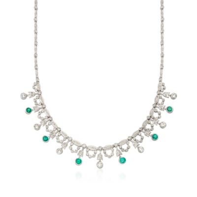 C. 2000 Vintage 1.20 ct. t.w. Emerald and 2.75 ct. t.w. Diamond Necklace in Platinum. 16" &mdash; Alt Image 1