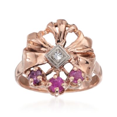 C. 1960 Vintage .33 ct. t.w. Ruby Ring With Diamonds in 14kt Two-Tone Gold. Size 5.5 &mdash; Alt Image 1