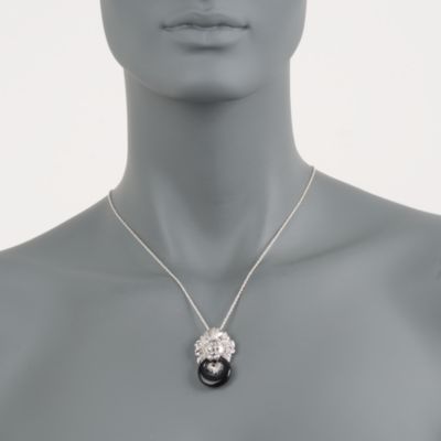 Black Agate and Diamond Lion Pendant in Sterling Silver &mdash; Alt Image 2