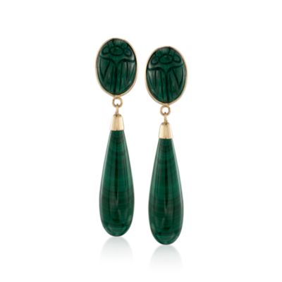 Jade Drop Scarab Earrings in 14kt Yellow Gold &mdash; Alt Image 1