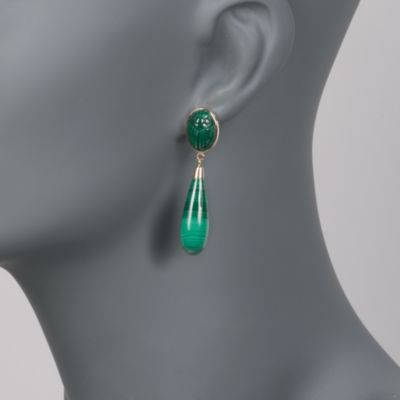 Jade Drop Scarab Earrings in 14kt Yellow Gold &mdash; Alt Image 2