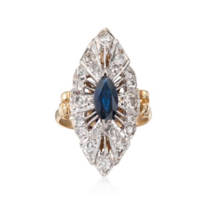 C. 1990 Vintage .65 Carat Sapphire and .45 ct. t.w. Diamond Dinner Ring in 14kt Two-Tone Gold. Size 6 &mdash; Alt Image 1