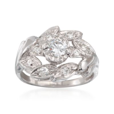 C. 2000 Vintage .53 ct. t.w. Diamond Leaves Ring in 14kt White Gold. Size 5 &mdash; Alt Image 1