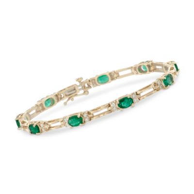 3.65 ct. t.w. Emerald and .70 ct. t.w. Diamond Double Line Bar  Bracelet in 14kt Yellow Gold. 7" &mdash; Alt Image 1