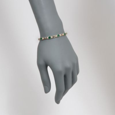 3.65 ct. t.w. Emerald and .70 ct. t.w. Diamond Double Line Bar  Bracelet in 14kt Yellow Gold. 7" &mdash; Alt Image 2