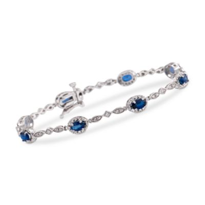 2.50 ct. t.w. Fancy Oval Sapphire Bracelet With Diamonds in 14kt White Gold. 7" &mdash; Alt Image 1