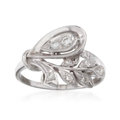 C. 1990 Vintage .25 ct. t.w. Diamond Leafy Ring in 14kt White Gold. Size 9.25 &mdash; Alt Image 1