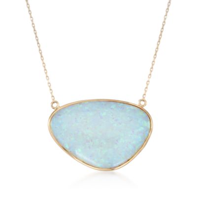 Large Faux Opal Slice Necklace in 14kt Yellow Gold &mdash; Alt Image 1