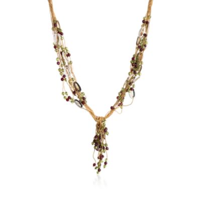 C. 1990 Vintage .35 ct. t.w. Garnet and .44 ct. t.w. Peridot Necklace in 18kt Two-Tone Gold. 17" &mdash; Alt Image 1