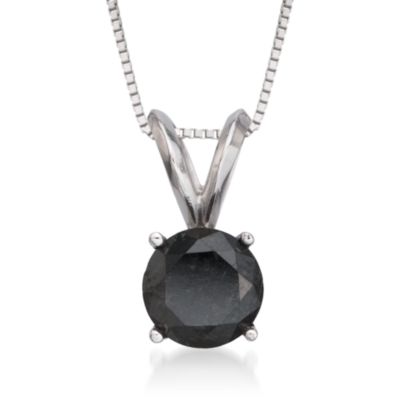 1.00 Carat Black Diamond Solitaire Pendant Necklace in 14kt White Gold. 18" &mdash; Alt Image 1