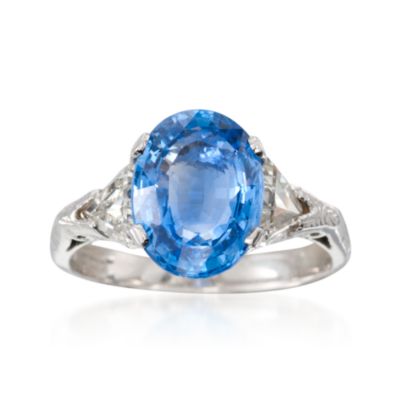 C. 1990 Vintage 4.00 Carat Sapphire and .85 ct. t.w. Diamond 3-Stone Ring in 14kt White Gold. Size 6.5 &mdash; Alt Image 1