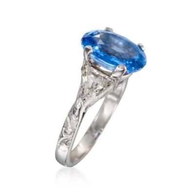 C. 1990 Vintage 4.00 Carat Sapphire and .85 ct. t.w. Diamond 3-Stone Ring in 14kt White Gold. Size 6.5 &mdash; Alt Image 3
