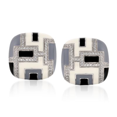 Belle Etoile .80 ct. t.w. CZ 'Art Deco' Earrings With Enamel in Sterling Silver &mdash; Alt Image 1