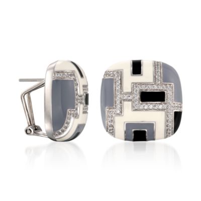 Belle Etoile .80 ct. t.w. CZ 'Art Deco' Earrings With Enamel in Sterling Silver &mdash; Alt Image 3