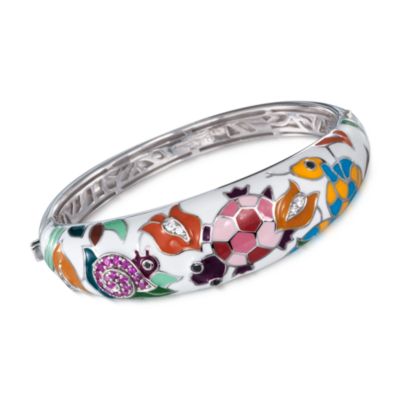 Belle Etoile .50 ct. t.w. CZ 'Galapagos' Bangle Bracelet With Enamel in Sterling Silver. 7" &mdash; Alt Image 1