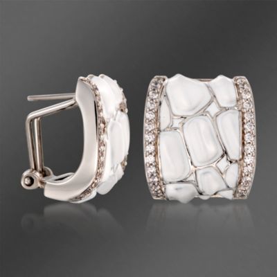 Belle Etoile .75 ct. t.w. CZ 'Coccodrillo' Half Hoop Earrings With Enamel in Sterling Silver &mdash; Alt Image 3