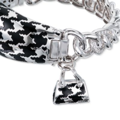 Belle Etoile .40 ct. t.w. CZ 'Houndstooth' Bangle Bracelet With Enamel in Sterling Silver. 7" &mdash; Alt Image 3