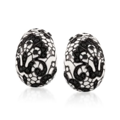 Belle Etoile .60 ct. t.w. CZ 'Fleur De Lace' Half Hoop Earrings With Enamel in Sterling Silver &mdash; Alt Image 1