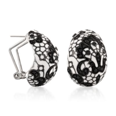 Belle Etoile .60 ct. t.w. CZ 'Fleur De Lace' Half Hoop Earrings With Enamel in Sterling Silver &mdash; Alt Image 3