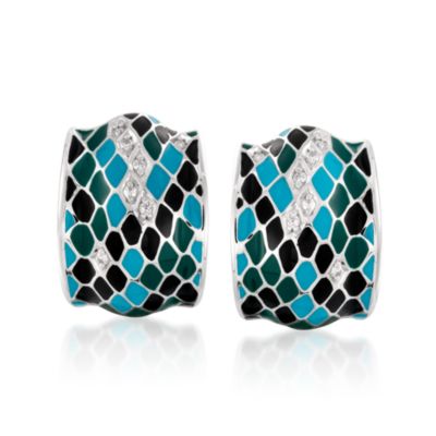 Belle Etoile .20 ct. t.w. CZ "Snakeskin" Half Hoop Earrings With Enamel in Sterling Silver &mdash; Alt Image 1