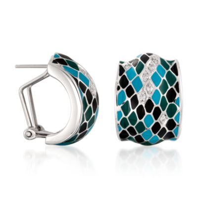 Belle Etoile .20 ct. t.w. CZ "Snakeskin" Half Hoop Earrings With Enamel in Sterling Silver &mdash; Alt Image 3