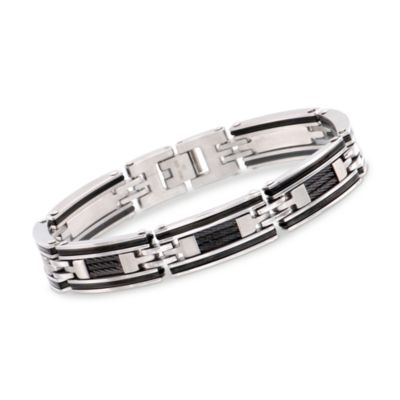 Stainless Steel Black Cable  Men's Bracelet. 8.5" &mdash; Alt Image 1