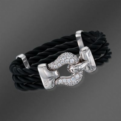 Belle Etoile 2.25 ct. t.w. CZ 'Lasso' Bracelet With Black Italian Rubber in Sterling Silver. 7" &mdash; Alt Image 1