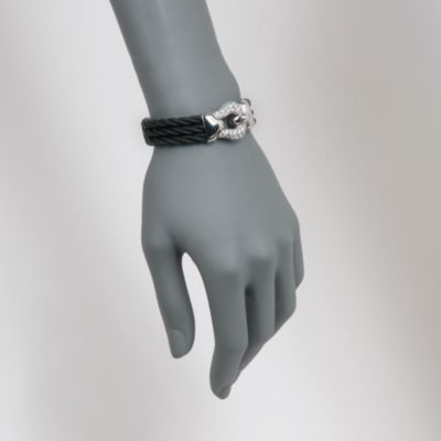 Belle Etoile 2.25 ct. t.w. CZ 'Lasso' Bracelet With Black Italian Rubber in Sterling Silver. 7" &mdash; Alt Image 2