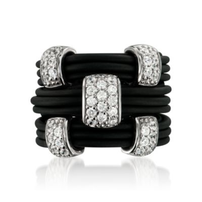 Belle Etoile 1.10 ct. t.w. CZ 'Legato' Ring With Black Italian Rubber in Sterling Silver. Size 7 &mdash; Alt Image 1