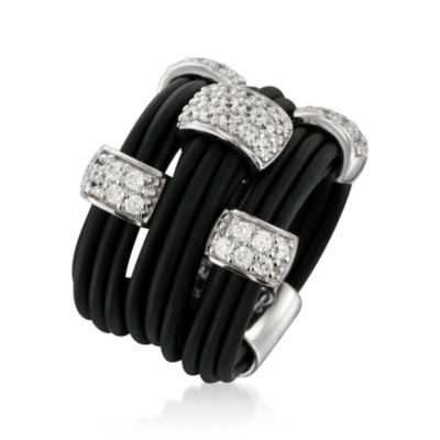 Belle Etoile 1.10 ct. t.w. CZ 'Legato' Ring With Black Italian Rubber in Sterling Silver. Size 7 &mdash; Alt Image 3
