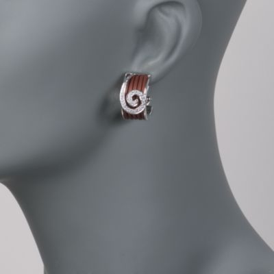 Belle Etoile .20 ct. t.w. CZ "Swirl" Half Hoop Earrings With Brown Italian Rubber in Sterling Silver &mdash; Alt Image 2